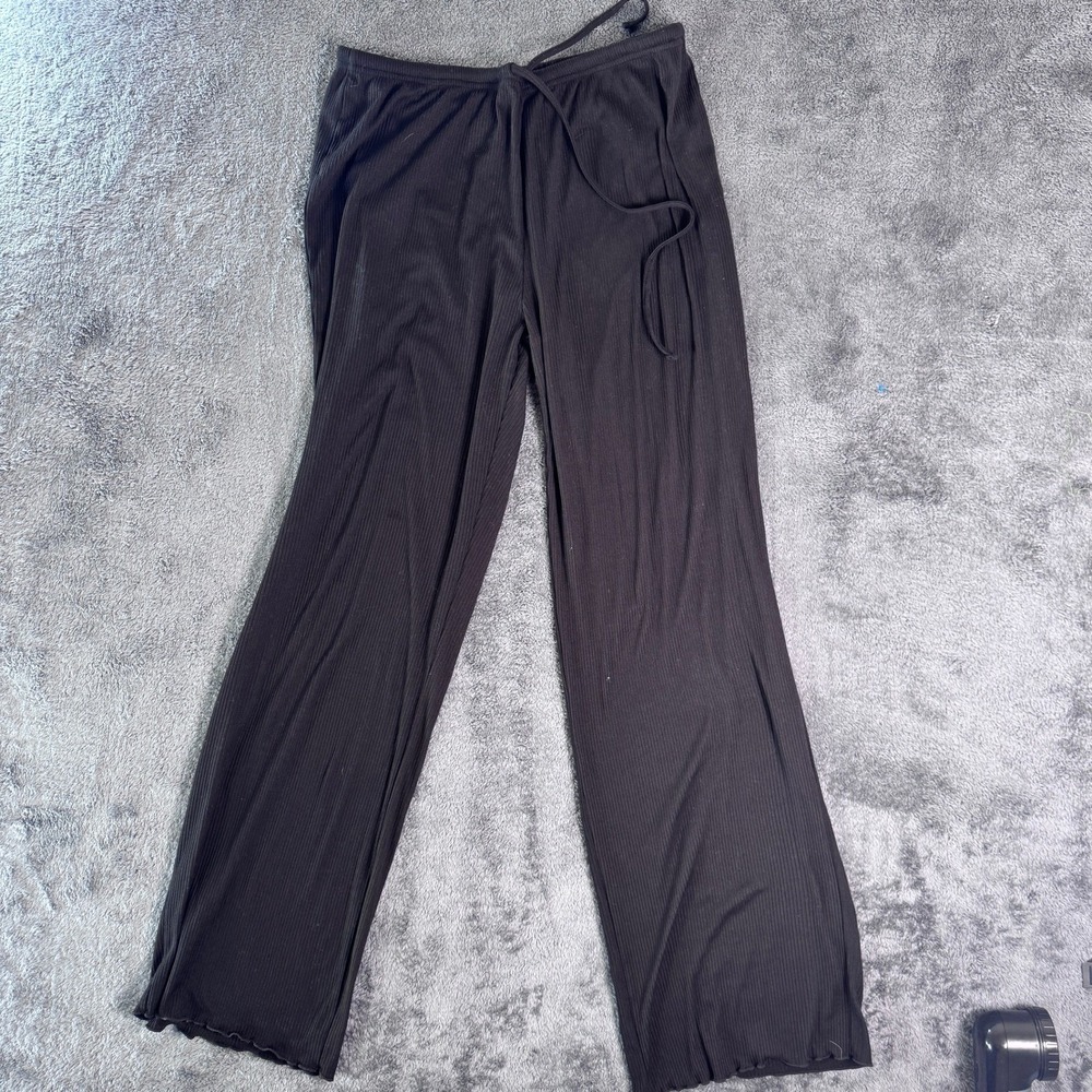 Juicy Couture XL Lounge Set Black Ribbed Rhinestone Logo Pajamas Y2K McBling 2pc - Picture 3 of 7